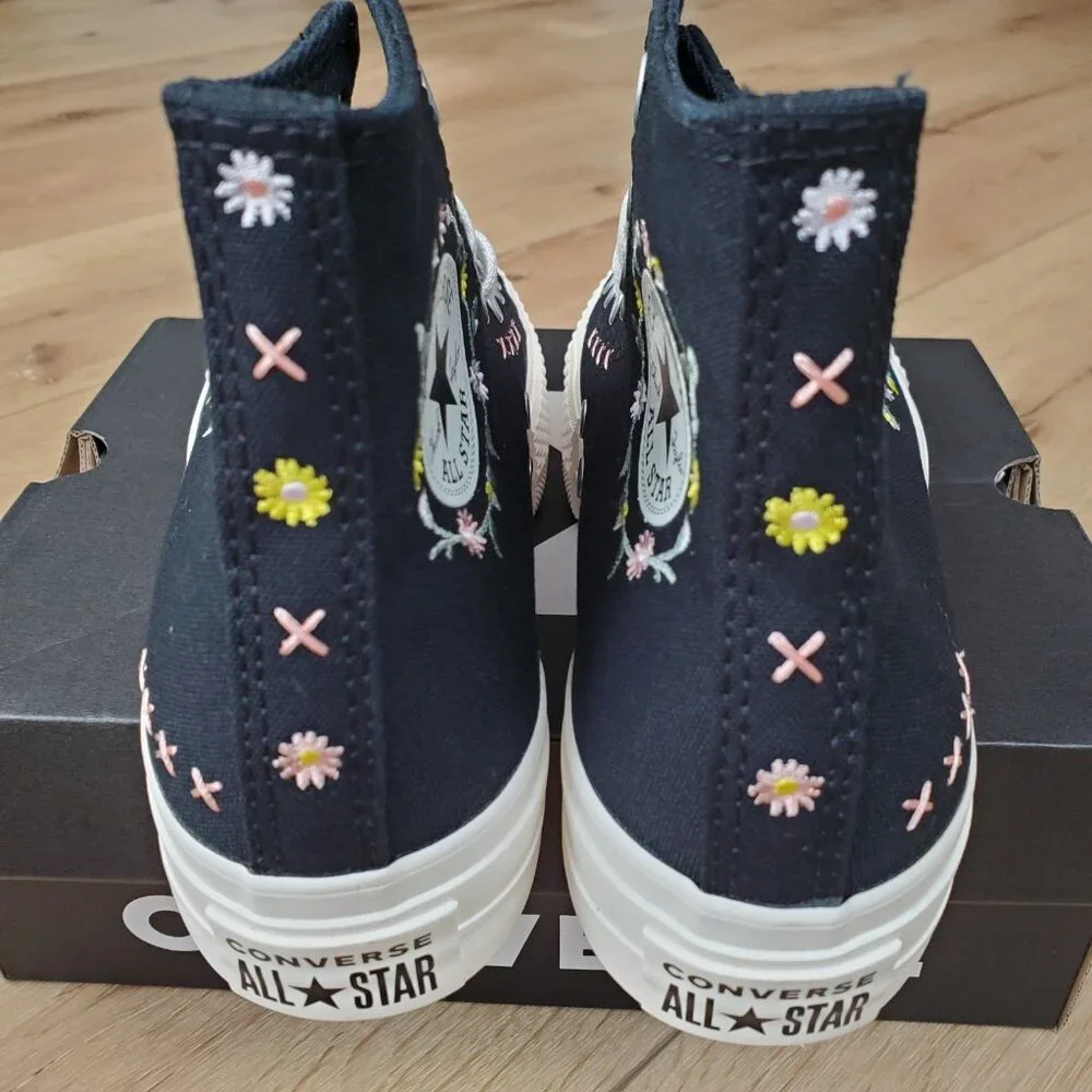 Womens 6 CONVERSE Chuck Taylor All Star Lift Floral Black Platform A15007C NEW - Picture 4 of 13